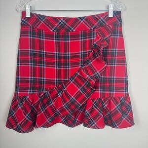Stylish Asymmetrical Plaid Skirt in Red